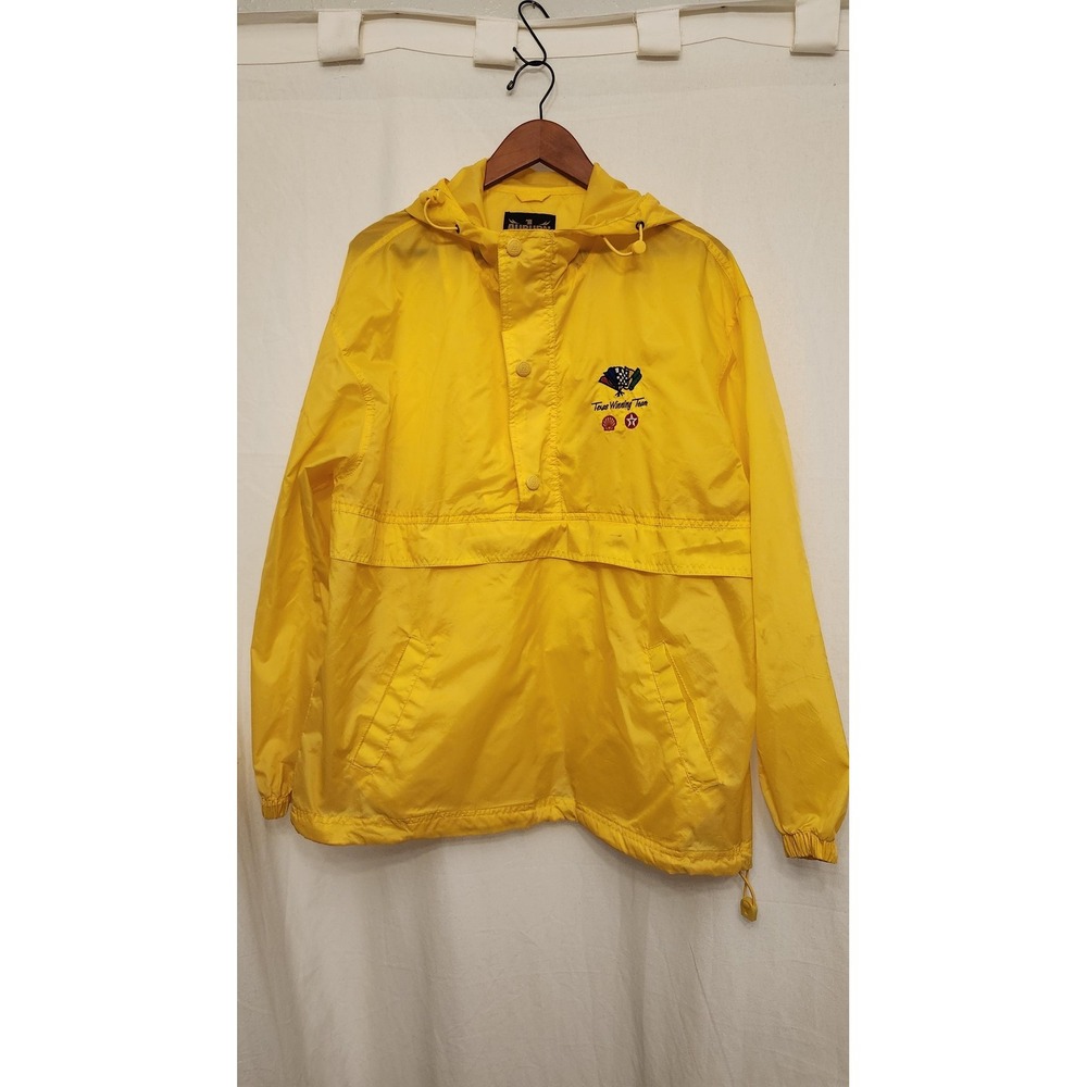 Vintage Texas Winning Team Jacket Mens Medium Yellow Hooded Shell Texaco